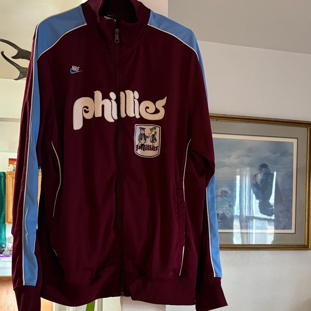 Nike Maroon and Light Blue Phillies Jacket